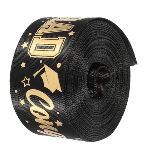 jojofuny 1 Rolle Diy Abschlussfeier Geschenkverpackungsband Schwarzes Satinband mit Goldprägung Yards Breit für Bastelprojekte Dekoration und Geschenkverpackung von jojofuny