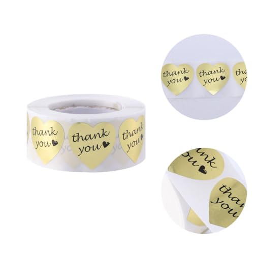 jojofuny 1 Rolle Goldene Herzform Aufkleber Danke Etiketten für Backwaren und Dekoration Selbstklebend für Cookies Partygeschenke und Kleine Geschäfte von jojofuny