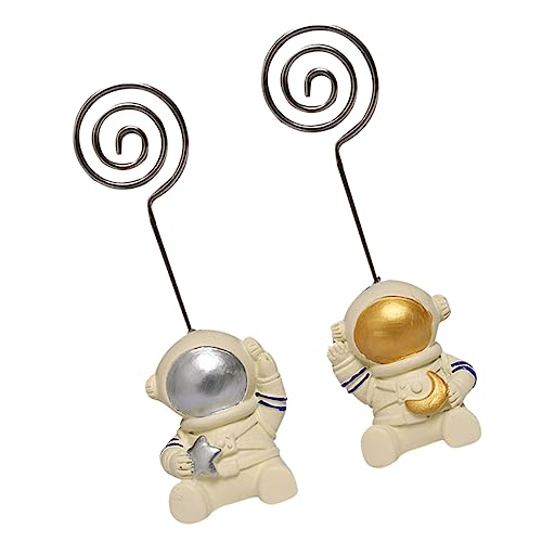 jojofuny 1 Satz 2 Stück Astronauten-Visitenkartenhalter Unterlage Veranstalter kleine figuren wohnkultur für namenskärtchen platzkarte hochzeitsdeko Memohalter Desktop schmücken Metall Ring von jojofuny