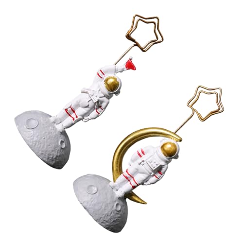 jojofuny 1 Satz Astronauten-visitenkartenhalter Desktop -staffelei Platzhalter Planke Tischdekoration Astronaut Astronautenskulptur Desktop-astronauten-ornament Harzornament Weiß 2 Stück von jojofuny