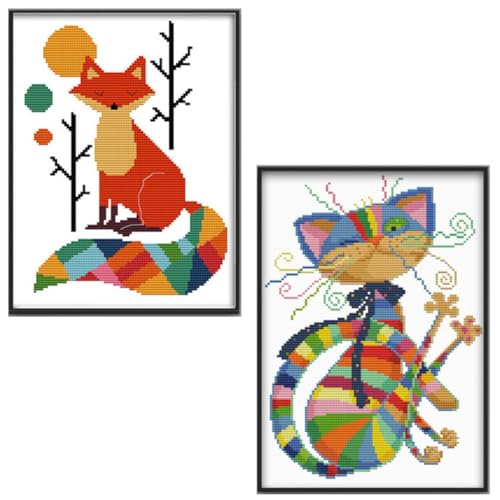 jojofuny 1 Satz Kreuzstich Set mit Tierdesign Diy Stickerei Kit für Anfänger Kompletten Materialien für Kreative Dekoration und Handarbeiten von jojofuny