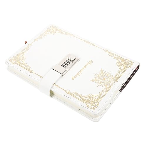 jojofuny 1 Stück Vintage PU Cover Notizbuch mit Code Lock Tagebuch im Klassischen Stil für Reisen und Tägliche Notizen Blanko für Skizzen und Erinnerungen Attraktives Design Weiß von jojofuny