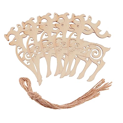 jojofuny 10 Stück Holzanhänger Rentierform Dekorative Ornamente für Weihnachten Original Holz mit Juteschnur DIY Bastelmaterial für Kreative Projekte von jojofuny