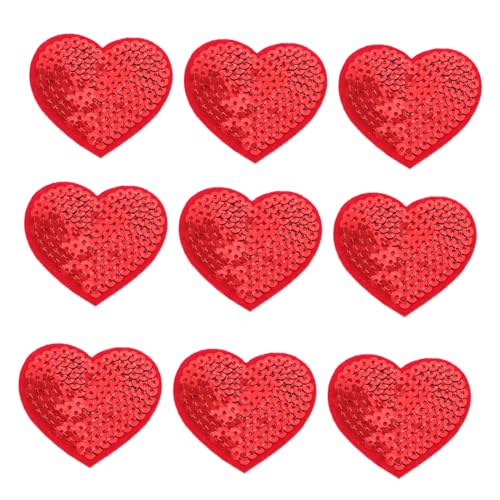 jojofuny 10 Stück Stickaufkleber Flicken Für Kleidung Individuelle Aufnäher Gestickt Glitzer-herz-patch Süße Glitzernde Herzform Herzapplikation Paillettenflicken Aufbügeln Rot Polyester von jojofuny
