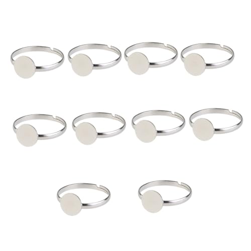 jojofuny 10 Stück Teiliges Verstellbares Ringrohling Silberfarben Umweltfreundliche Nickelfreie Weiß k elektroplattierung Runde Ringschalen DIY Schmuckfassung für Fingerringe zum Basteln von jojofuny