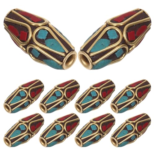 jojofuny 10 Stück tibetische Perlen: Vintage tibetische Nepal Kupfer Spacer Perlen buddhistische Charms – Antiker Stil zum Basteln von DIY-Schmuck, Armband, Halskette von jojofuny