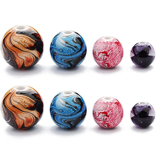 jojofuny 100 Stück DIY Runde Harzperlen mit Aquarell Muster Bunte Spacerperlen für Schmuckherstellung von Armbändern und Mischfarben von jojofuny