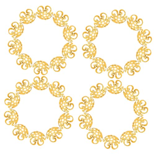 jojofuny 100 Stück Elektroplierendes Blumenanhänger Reiz Halskette Form Endkappen für die Schmuckherstellung Perlenkappen Abstandsperlen Kappe Perlen Kappen runde Spacer-Charms Eisen Golden von jojofuny