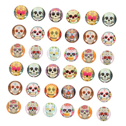 jojofuny 100 Stück Glas Cabochons mit Rundem Totenkopf Motiv Glänzende Glaskuppel Steine für Halloween Dekoration DIY Schmuckherstellung Vielseitig für Bastelprojekte und Mosaikgestaltung von jojofuny