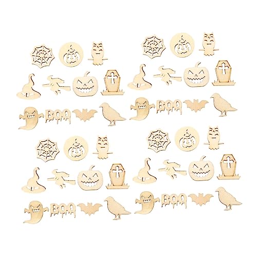 jojofuny 100 Stück Halloween Holzscheiben aus Hochwertigem Holz Glatte Oberfläche DIY Graffiti Holzplättchen mit Kürbis Hexenmotiven Unvollendete Holzstücke für Basteln und Partydekoration von jojofuny