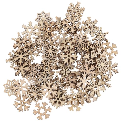 jojofuny 100 Stück Hölzerne Schneeflockenausschnitte, Weihnachtsbastelverzierungen – Beige, Unbehandelte Holzornamente für Diy-kunst, Hochzeitsdekorationen von jojofuny