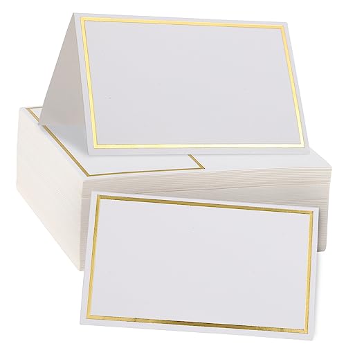 jojofuny 100Stücke Leere Tischkarten Mit Goldfolienrahmen Dekorative Und Partykarten Für Sitzordnung Namensschilder Und Tischdekoration von jojofuny