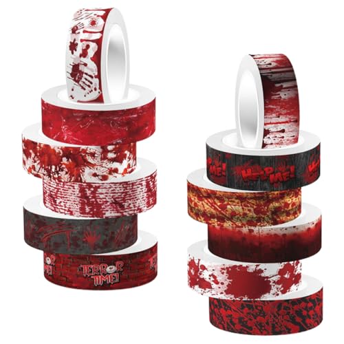 jojofuny 12 Rollen Halloween Washi Tape mit roten Hand-Motiven Transparentes DIY Klebeband für Scrapbooking Handarbeit und Bastelbedarf Vielseitig Verwendbar Praktisch Transportierbar von jojofuny