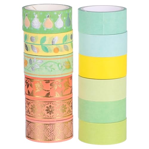 jojofuny 12 Rollen Heißpräge-washi-tape Abdeckband Für Diy Dekoratives Klebeband Für Einklebebuch Scrapbook-washi-tape Diy Washi Tape Washi Tape Aus Goldfolie Diy Klebeband Gelb Papier von jojofuny