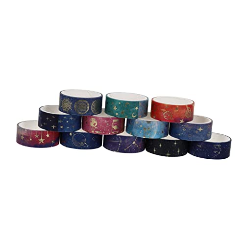 jojofuny 12 Rollen dekorative Bänder Scrapbook-Papier Papierbänder Fotoalbumband Klebebänder für Heimwerker Papier Klebeband farbig Washi-Tapes basteln Washi -Bänder Nachthimmel-Bänder Blau von jojofuny