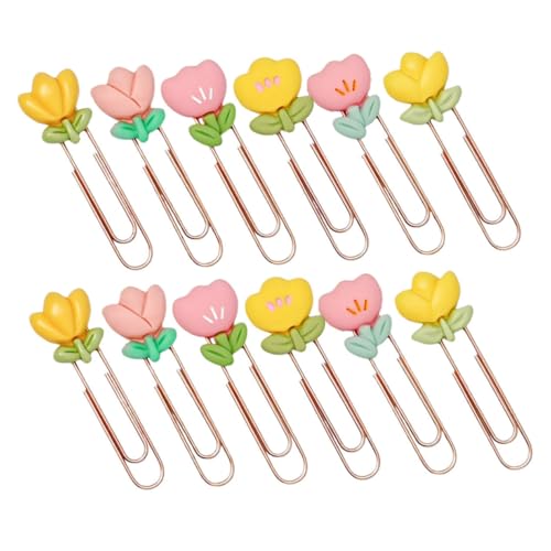 jojofuny 12 Stück Blume Lesezeichen Papierverschluss Neuartige Büroklammern Schreibtischzubehör Papiermarkierungsklammern Nette Dekorative Papierklammern Planer-clips Umschläge Clips Metall von jojofuny