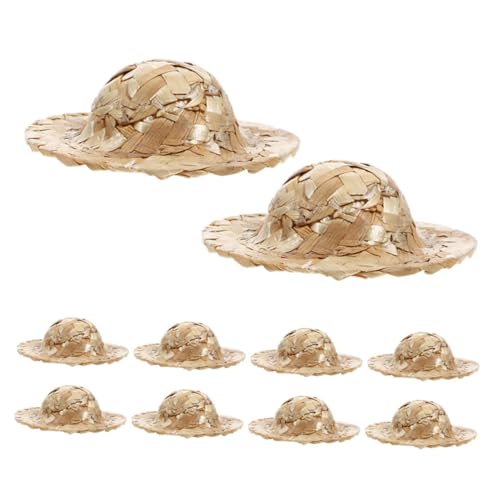 jojofuny 12 Stück Kleine Strohhut -Mini -Puppe Geburtstag Hüte winzig Kappen Puppenhut DIY Dekorationen Miniatur gewebter Hut Kleiner Hut DIY stütze Mini-Hut Beige von jojofuny