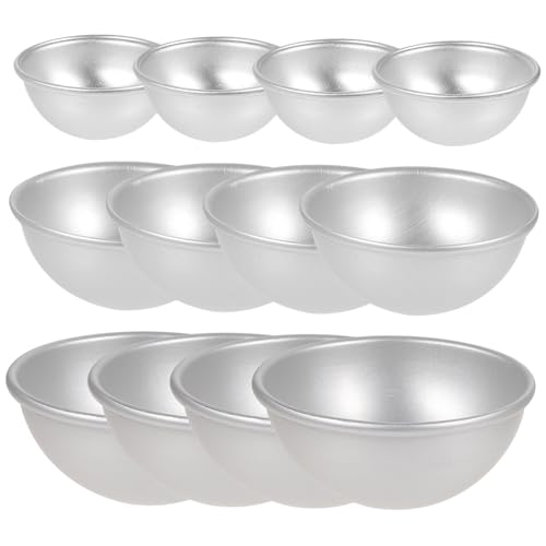 jojofuny 12 Stück Teiliges DIY Halbkugel Badebomben Formset aus Langlebiger Aluminiumlegierung Tiefere Formmulden Wiederverwendbar Antihaftbeschichtet für Seifenball und von jojofuny