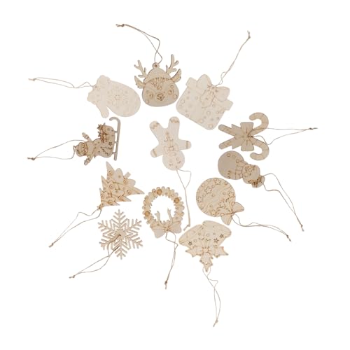 jojofuny 12 Stück Teiliges Unbemalte Holzanhänger zum Bemalen DIY Weihnachtsbaumschmuck aus Holzscheiben Blanke Holzfiguren für Bastelprojekte Rustikale Weihnachtsdekoration mit von jojofuny