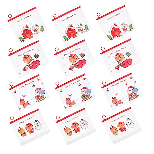jojofuny 12 Stück Teiliges Weihnachtsmotiv Dokumententaschen Transparente Geräumige Schreibwaren Aufbewahrungstaschen für Schüler mit Weihnachtsmann Geschenkhaus Socke Schneemann Designs von jojofuny