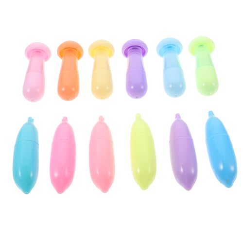jojofuny 12 Stück Textmarker Farbglitter Highlighter Stift Markierungen Schreibwaren Schule Stifte in Cartoon-Form bunte Highlighter Mini-Marker Markierung hervorheben Faserspitze von jojofuny