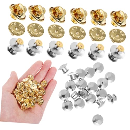 jojofuny 120 Stück Teiliges Kupfer Butterfly Clutch Gold Silberfarbene Nadelverschlüsse Stabile Stecknadeln mit Blanko-nadeln für Bastelarbeiten Installieren für Broschen und Anstecker von jojofuny