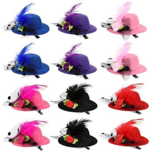 jojofuny 12 StüCk Mini Hut Haarclips Haarreifen Mini Hat Hair Clips Kinder Haarspangen Winzige Tee Party Haare Barrettes Party Tanz Kinder, ZufäLlige Farben von jojofuny