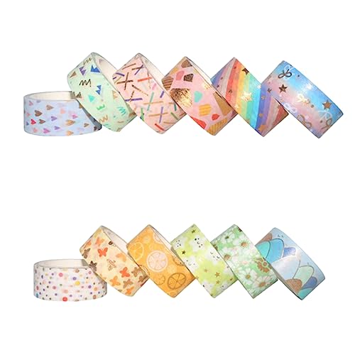 jojofuny 12Rollen Washi Tape Dekoratives Klebeband für DIY Projekte Bunten Farben mit Goldenen Akzenten für Scrapbooking Geschenkverpackungen von jojofuny