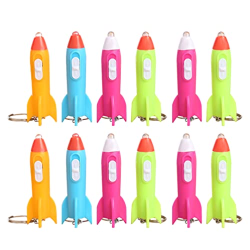 jojofuny 12st Schlüsselanhänger Raketen-taschenlampen Raketenkopf Entworfener Anhänger Weltraum Süßigkeiten Weltraumparty Weltraum-schlüsselbundlichter Geschenk Handtasche Kind Mini Plastik von jojofuny