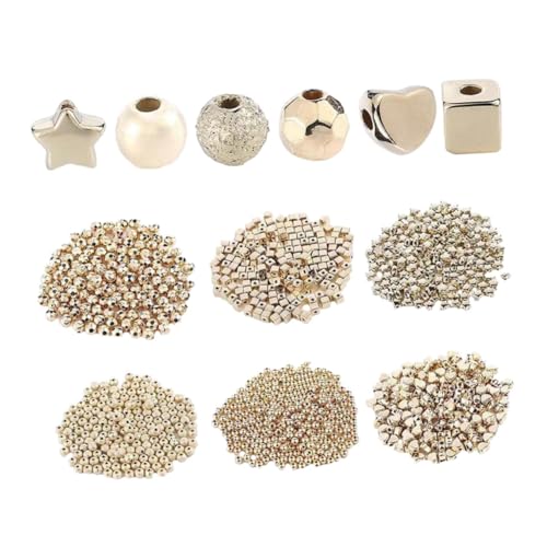 jojofuny 1300 Stück DIY Schmuckperlen Goldene Spacer Perlen Runde Form Vielfältige Bastelperlen für Armbänder Halsketten Schmuckherstellung Zubehör von jojofuny