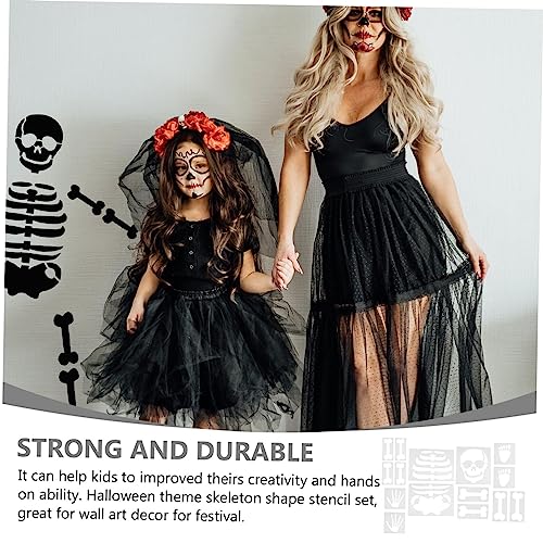 jojofuny 15 Blatt Teiliges Halloween Skelett Schablonen Wiederverwendbare Diy Malvorlagen für Festliche Wanddekoration Kinderfreundlich Langlebig und Kreativ für Halloween Party Deko von jojofuny