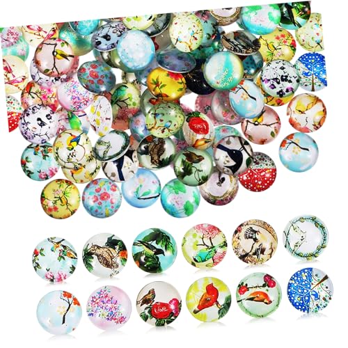 jojofuny 150 Stück Bunte Flache Glassteine Rund für Schmuckherstellung DIY Glas Cabochon Patches mit Naturmotiven Langlebig und Vielseitig für Bastelprojekte von jojofuny