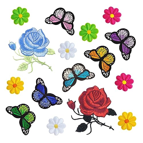 jojofuny 16 Stck. Schmetterlingsblumenfleck Stoffaufkleber für Kleidung sortiert Stickerei Blumen- nähen Bausatz bestickt Dekorationen Patch Stickapplikationen aus Stoff Rosenfleck jojofuny 16 Stck. Schmetterlingsblumenfleck Stoffaufkleber für Kleidung sortiert Stickerei Blumen- nähen Bausatz bestickt Dekorationen Patch Stickapplikationen aus Stoff Rosenfleck von jojofuny