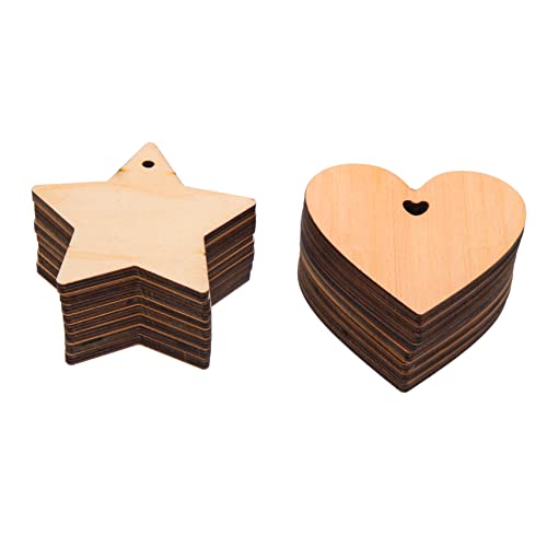 jojofuny 16 Stück Unfertige Holzscheiben Herz und Stern für Diy Bastelprojekte Unlackierte Holzstücke zum Dekorieren Beschriften für Festlichkeiten für Weihnachten Hochzeiten und von jojofuny