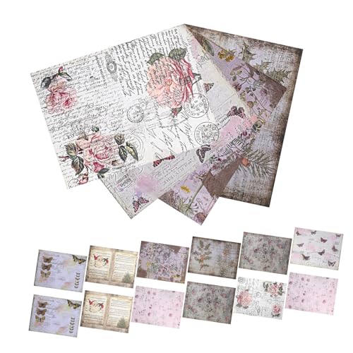jojofuny 16Stücke Teiliges Retro Hintergrundpapier für Scrapbooking und Journaling Hochwertige Designpapiere für DIY Projekte Verschiedene Muster für Dekorationen von jojofuny