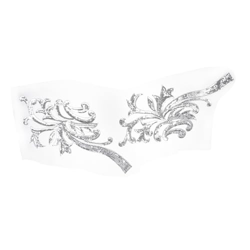 jojofuny 1Paar Pailletten Stickerei Aufnäher Blumenmotiv DIY Stoffzubehör für Kleidung Dekoration für Home Decor und Bastelprojekte Silberfarbene Applikationen von jojofuny