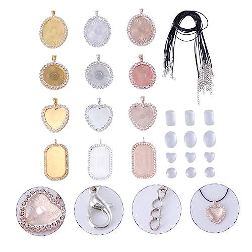 jojofuny 1Satz DIY Schmuckherstellung Cabochon Tray mit Alu Anhängerablage und Lederbändern für Projekte und Persönliche Accessoires von jojofuny