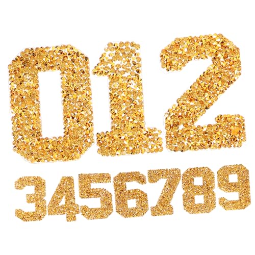 jojofuny 1Satz Strass Nummervorlagen Aufbügelbare Applikationen für Kleidung Schuhe und Kunsthandwerk Goldene Vielseitig Einsetzbar und Langlebig von jojofuny