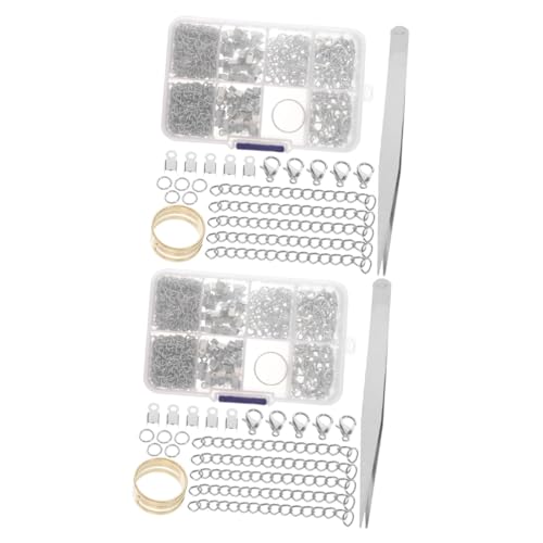 jojofuny 2 Boxen Schmuckzubehör-Set Schlüssel Silber Biegeringe für die Schmuckherstellung Schließe DIY Schmuckteile Karabinerverschlüsse Armband Biegering Zinklegierung von jojofuny