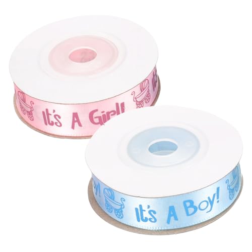 jojofuny 2 Rollen Babyparty Geschenkband Satinbänder Yards Blau Rosa für Geschenkverpackung DIY Partydeko Schleifenband für Junge Mädchen Feier von jojofuny