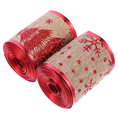 jojofuny 2 Rollen DIY Weihnachtsband Breit Imitation Leinen Geschenkband mit Glitzereffekt für Geschenkverpackung Weihnachtsbaumdeko Bastelarbeiten Festliche Schleifen Yards von jojofuny