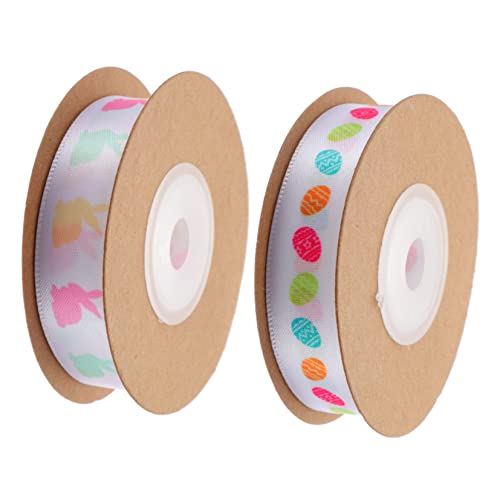 jojofuny 2 Rollen Osterband mit Bunten Eier und Hasenmotiven Dekoratives Geschenkband für DIY Partydekoration und Geschenkverpackung Yards pro Rolle Hochwertiges für Kreative von jojofuny