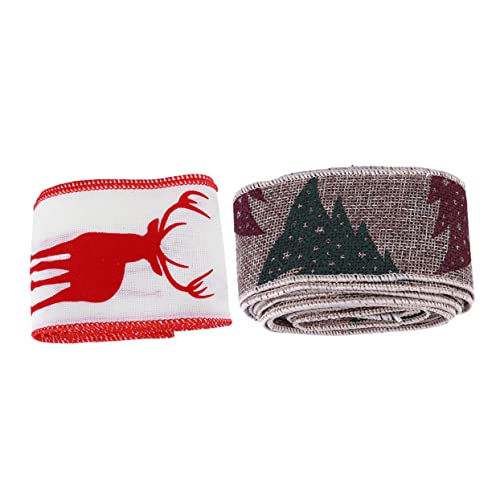jojofuny 2 Rollen Weihnachtliches DIY Geschenkband Natürlichem Jutestoff mit Festlichem Druck pro Verpackungsband für Geschenkverpackung und Christbaumschmuck von jojofuny