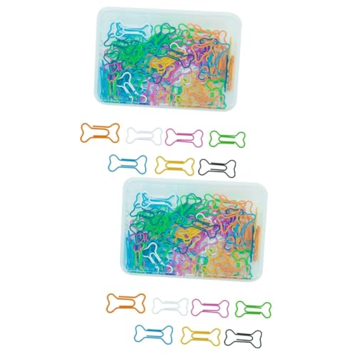 jojofuny 2 Sätze Lustige Papierclips Schüttgut Papierverschlüsse Mini Büroklammern Set Knochenförmige Büroklammern Entzückende Papierklammern Büroklammern Süß Metall Colorful 100 Stück * 2 von jojofuny