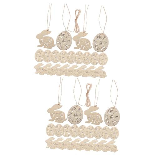 jojofuny 2 Sätze Osterdeko-anhänger Osterdeko Basteln Holzhasen Dekoration Holzscheiben Ostern Diy Weihnachtsdekorationen Kugeln Flitter Diy-graffiti-chip Holz Osterhasen Beige 25 Stück * 2 von jojofuny