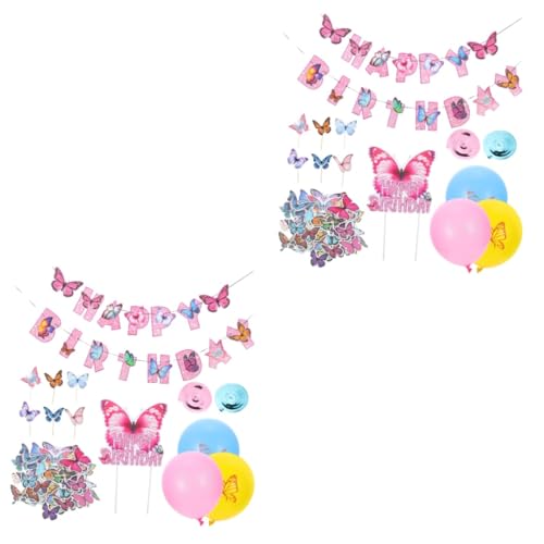 jojofuny 2 Sätze Schmetterling Party Dekorationen Geburtstagsspirale Ballons Geburtstag Schmetterlingsballon Schmetterlings-geburtstagsparty-dekor Folienballon Baby Papier Bogen Zylinder von jojofuny
