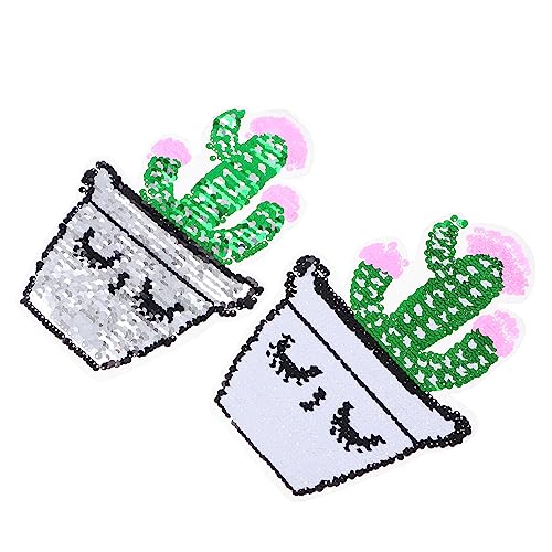 jojofuny 2 Stück Cartoon Kaktus Patches Pailletten Aufbügelbare Diy Aufnäher für Kleidung Taschen Hüte und Mehr Lustige Dekoration für Handarbeiten und Bastelprojekte von jojofuny