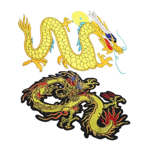 jojofuny 2 Stück Chinesische Drachentuchmontage Dekoration Jeansflecken Applikationen aufnähen Halloween Kleidung Patch Aufnäher in Drachenform Kleideraufnäher Polyester von jojofuny