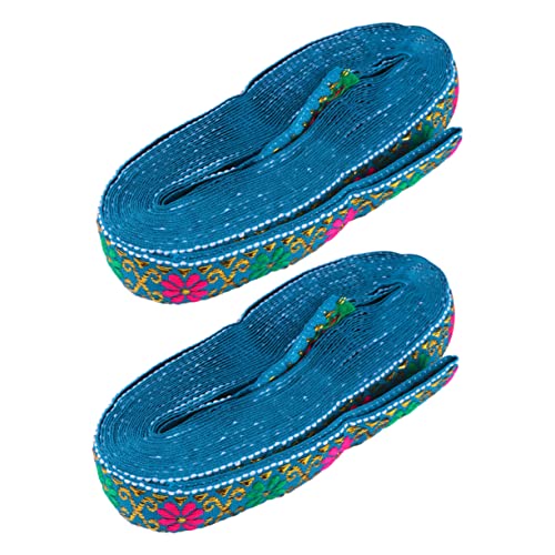 jojofuny 2 Stück Ethnisches Spitzenband Vorhang Blumen- Schnürsenkel Spitzenbesatz Zum Nähen Stickerei Blumenband Vorhänge Bänder Zum Basteln Stoff Verzierungen Für Kleidung Polyester Blau von jojofuny