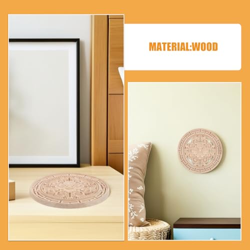 jojofuny 2 Stück Holz-Onlays, Applikationen, unbemalt, runde Blumenschnitzerei, Bastelaufkleber, Kopfteil-Mittelschnitzereien, Aufkleber für Schrank, Schrank, Tür, Wand, Kommode, DIY-Bastelprojekt von jojofuny